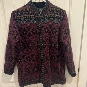 Icelandic Designs Purple Black Blue Full Zip Lined Sweater Jacket S